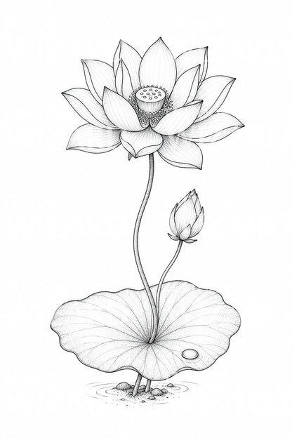 Sacred Lotus and Lily Pad Tattoo Design