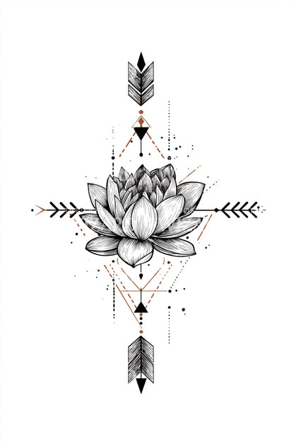 Sacred Lotus Arrow Matrix Tattoo Design