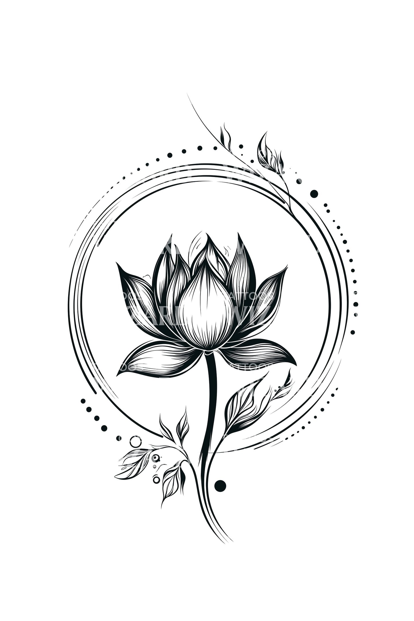 Sacred Lotus Fineline Tattoo Design