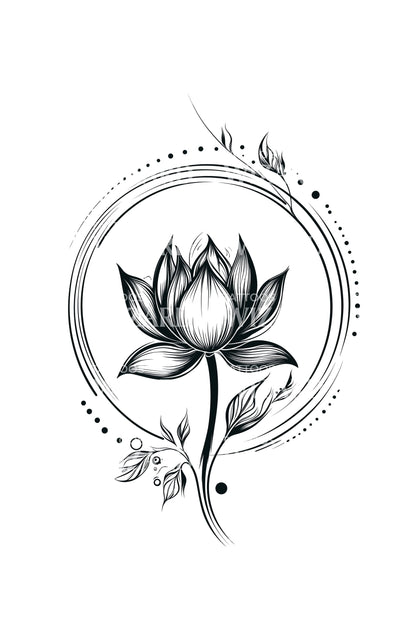 Sacred Lotus Fineline Tattoo Design