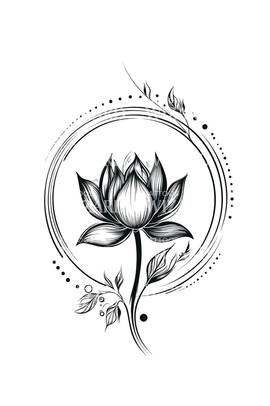 Sacred Lotus Fineline Tattoo Design