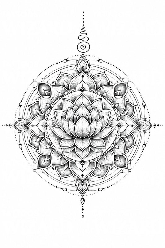 Design de tatuagem de mandala de lótus sagrado