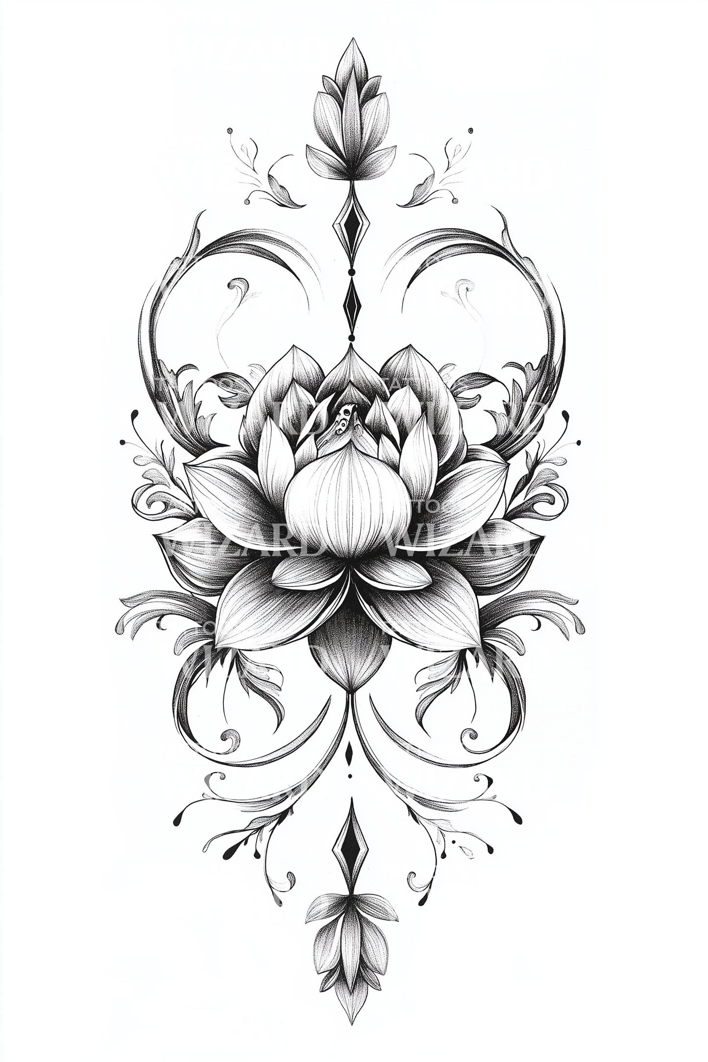 Sacred Lotus Ornamental Tattoo Design