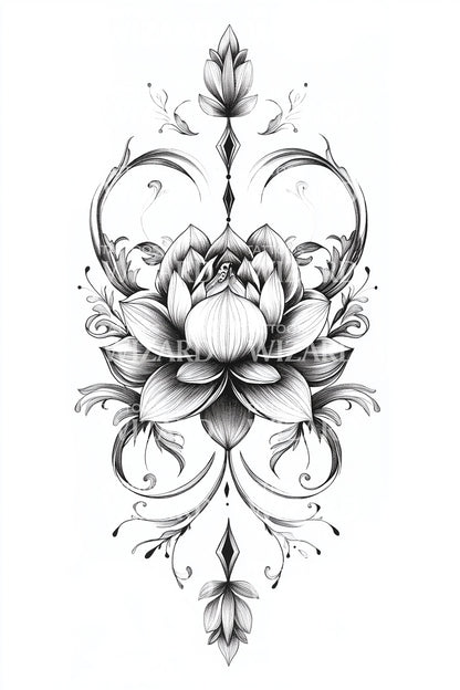 Sacred Lotus Ornamental Tattoo Design