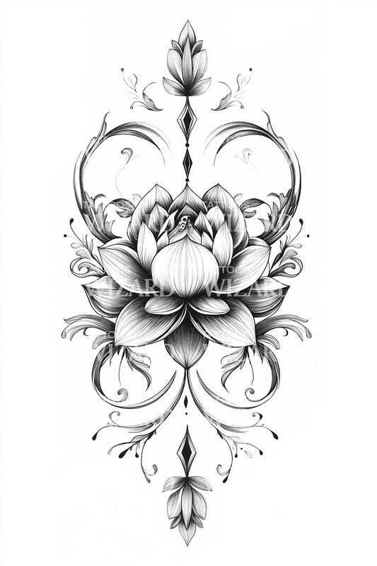 Sacred Lotus Ornamental Tattoo Design