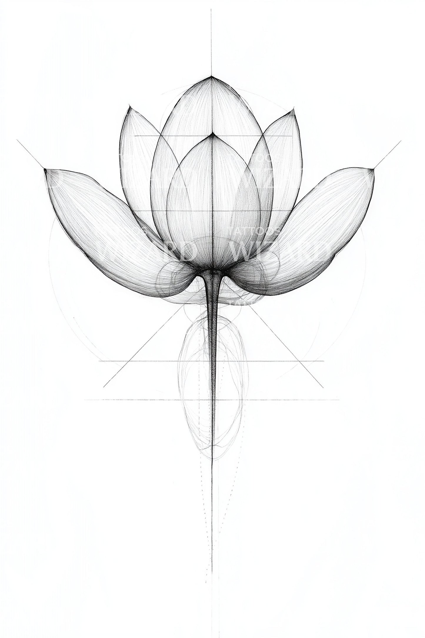 Sacred Lotus Outline Tattoo Illustration