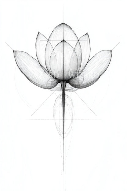 Sacred Lotus Outline Tattoo Illustration