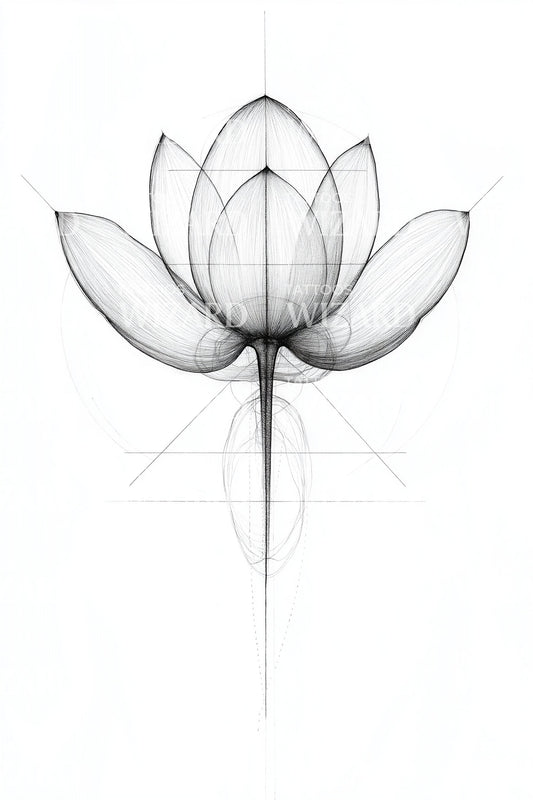 Sacred Lotus Outline Tattoo Illustration