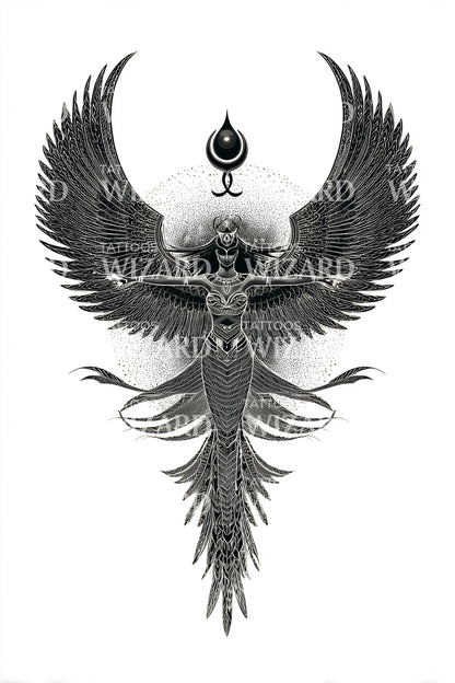 Design del tatuaggio con emblema fenice sacra