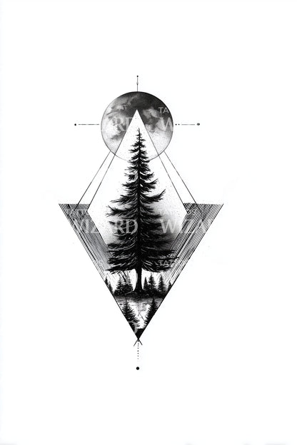 Sacred Pine Geometry Tattoo Design