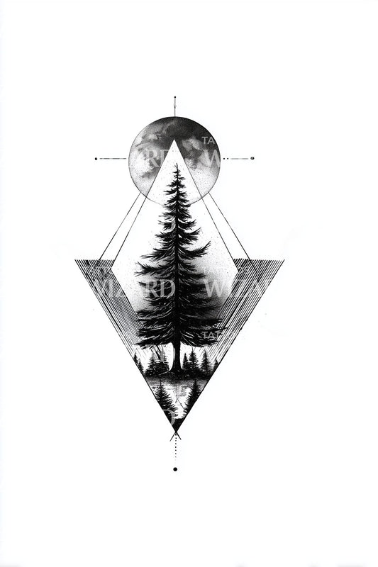 Sacred Pine Geometry Tattoo Design