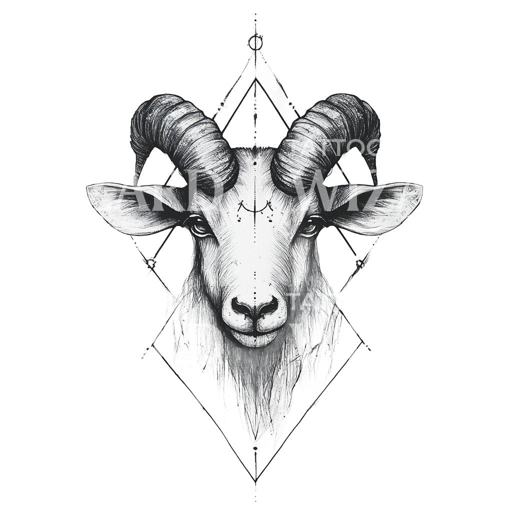 Sacred Ram Symbol with Geometric Precision Tattoo Design