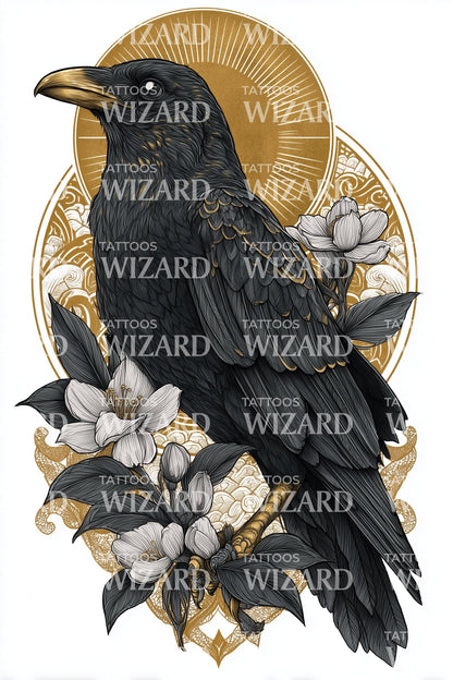 Diseño de tatuaje ornamental Aura del Cuervo Sagrado