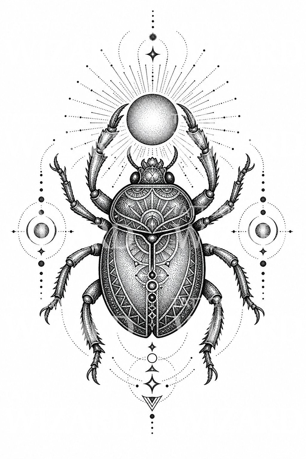 Sacred Scarab Dotwork Tattoo Design