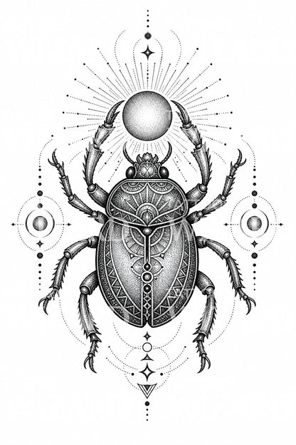 Sacred Scarab Dotwork Tattoo Design