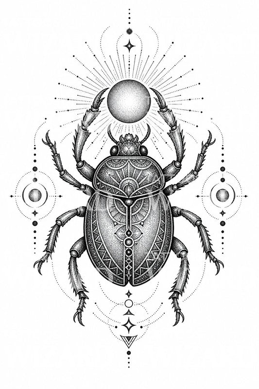 Kutsal Bok Böceği Dotwork Dövme Tasarımı