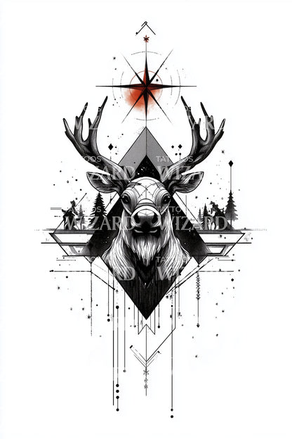 Sacred Stag Constellation Tattoo Design
