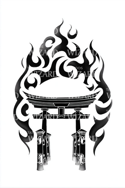神圣鸟居火焰纹身设计