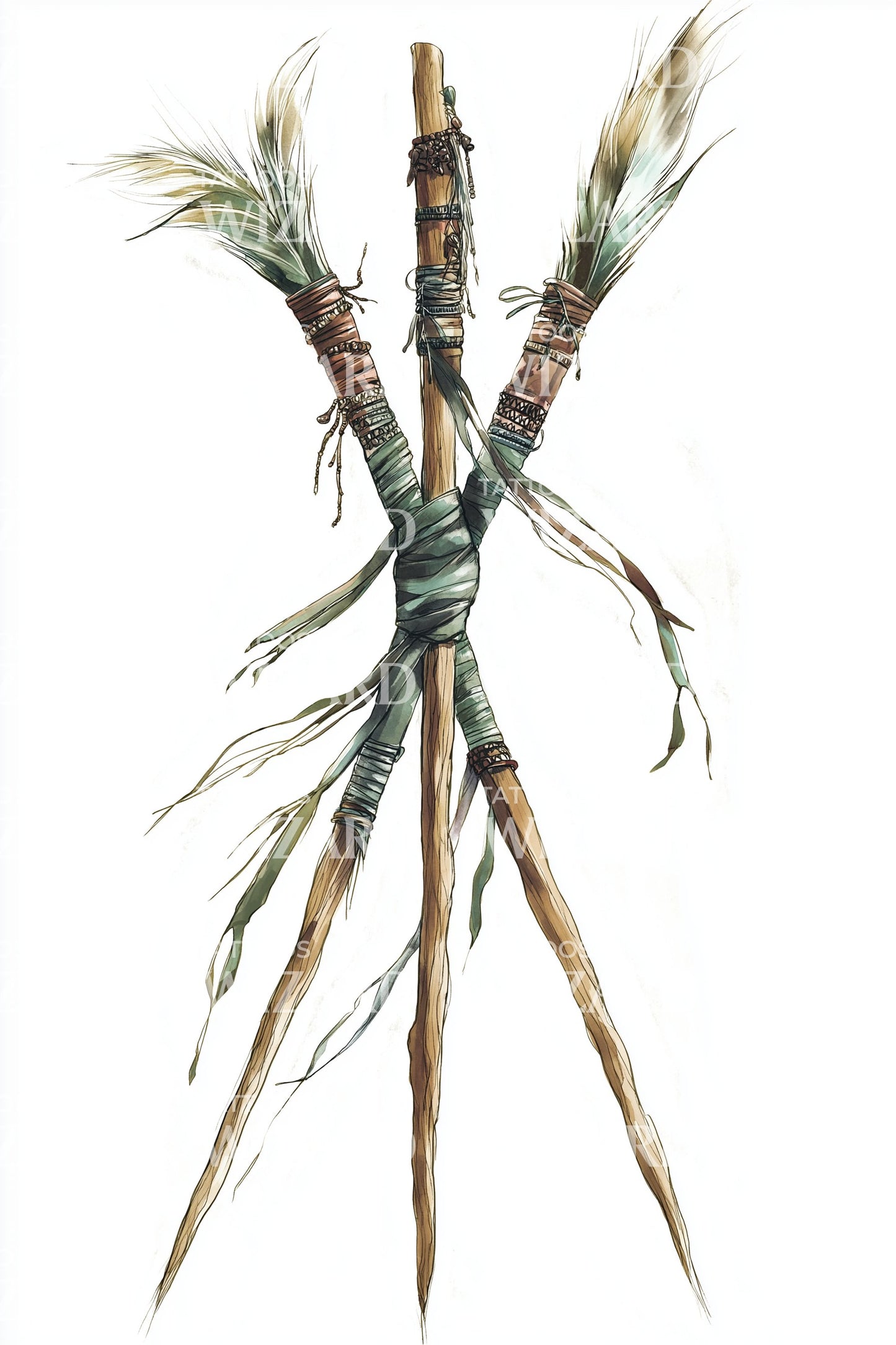 Sacred Tripod Staffs Tattoo Illustration