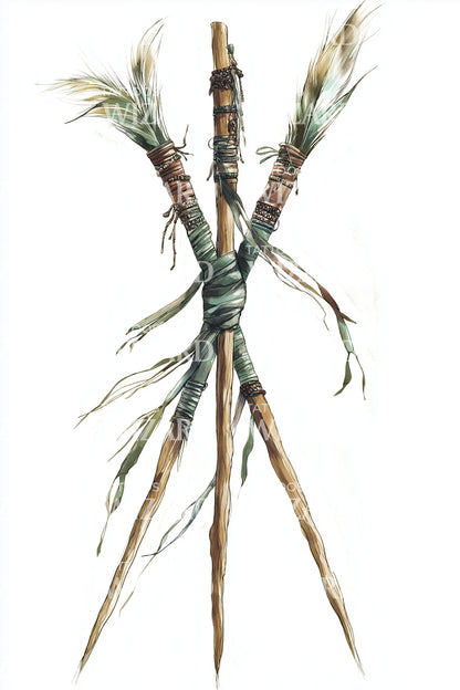 Sacred Tripod Staffs Tattoo Illustration