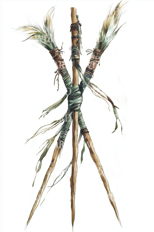 Sacred Tripod Staffs Tattoo Illustration