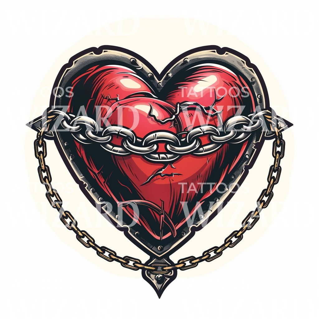 Sad Heart Wrapped in Chains Tattoo Illustration