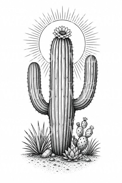 Saguaro Cactus at Dusk Tattoo Design