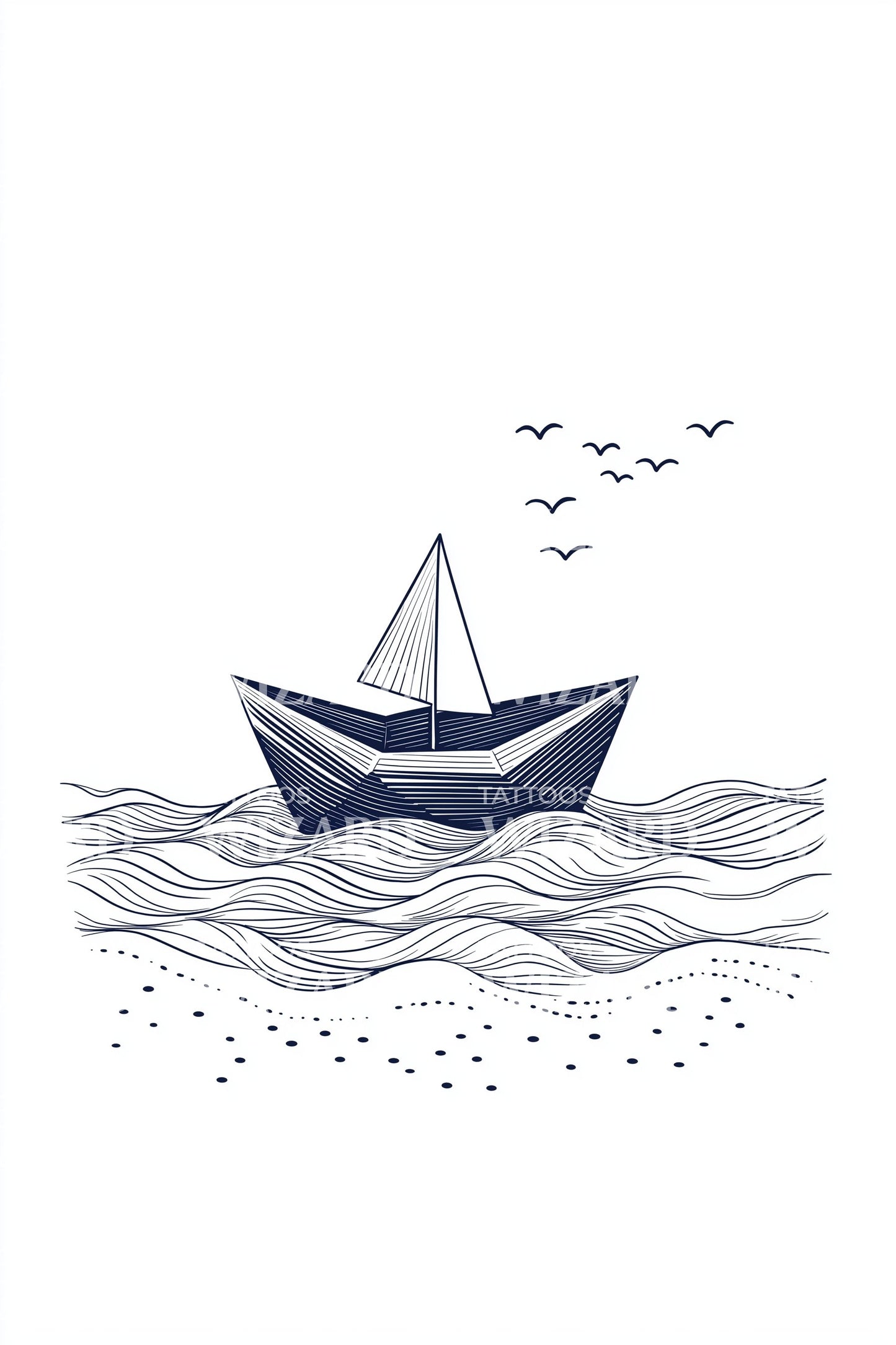 Sailboat on Gentle Waves Tattoo Design