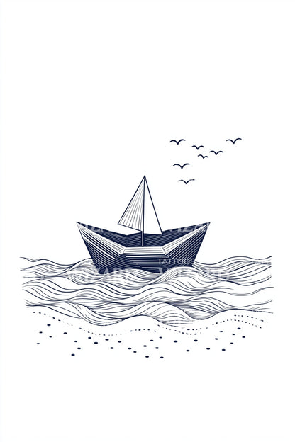 Sailboat on Gentle Waves Tattoo Design