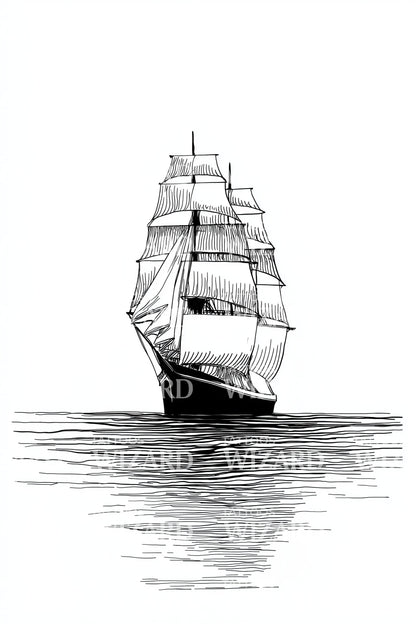 Sailing Ship Silhouette Tattoo Idea