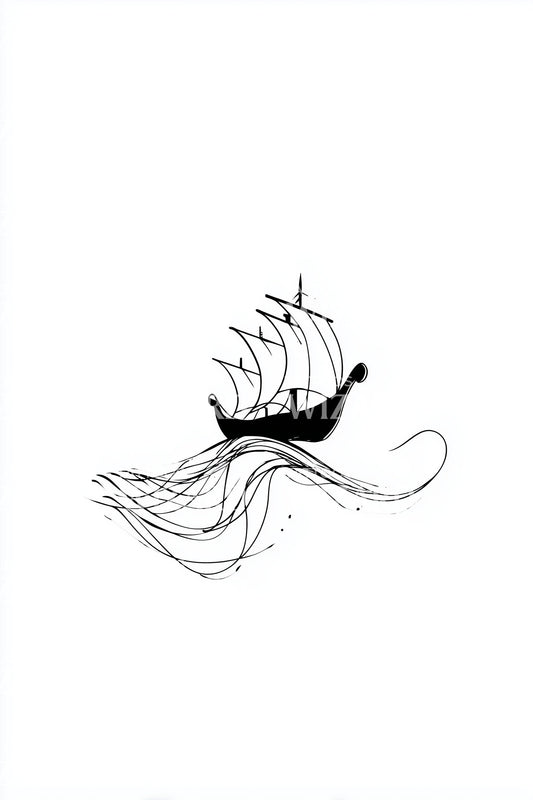 Sailing Wave Line Tattoo Design