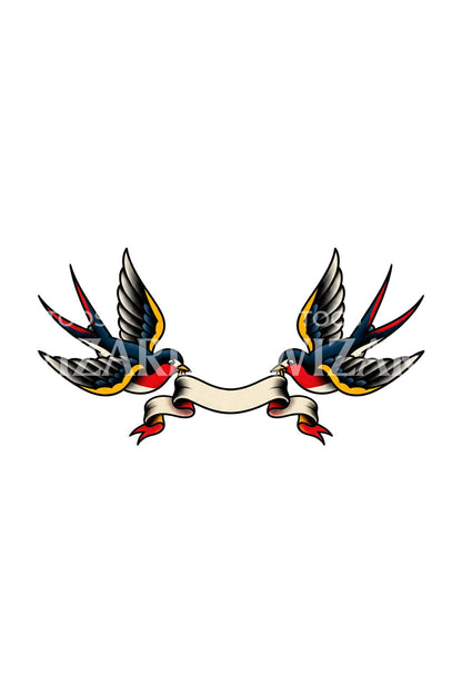 Sailor Swallows with Blank Banner Tattoo Design
