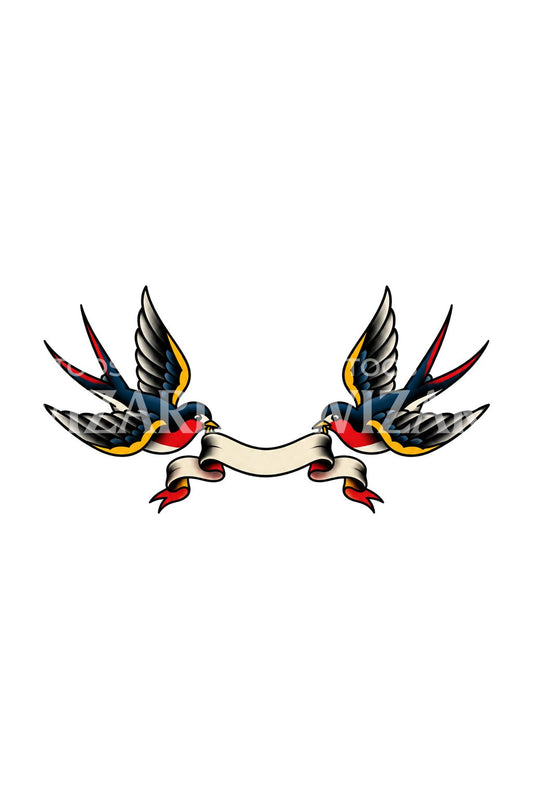 Sailor Swallows with Blank Banner Tattoo Design