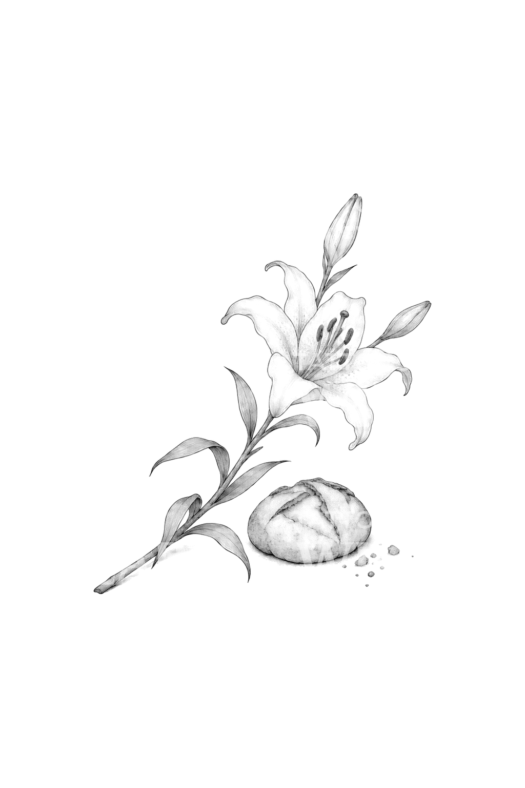 Saint Anthony Lily and Loaf of Bread Fine Line Tattoo Idea