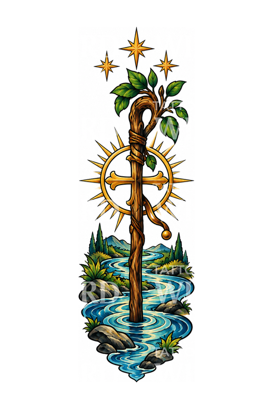 Saint Christopher Staff and River Tattoo Idea
