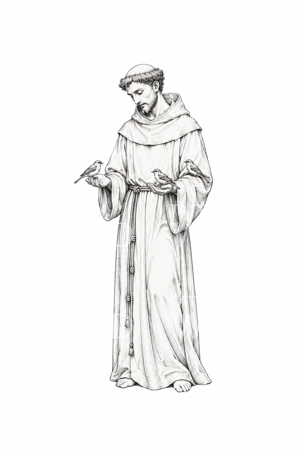 Saint Francis with Sparrows Tattoo Design