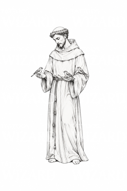 Saint Francis with Sparrows Tattoo Design