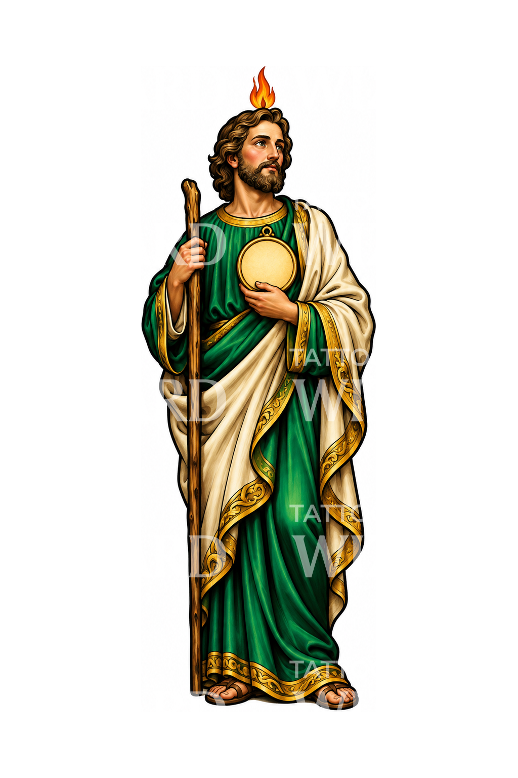 Saint Jude with Holy Flame Tattoo Design