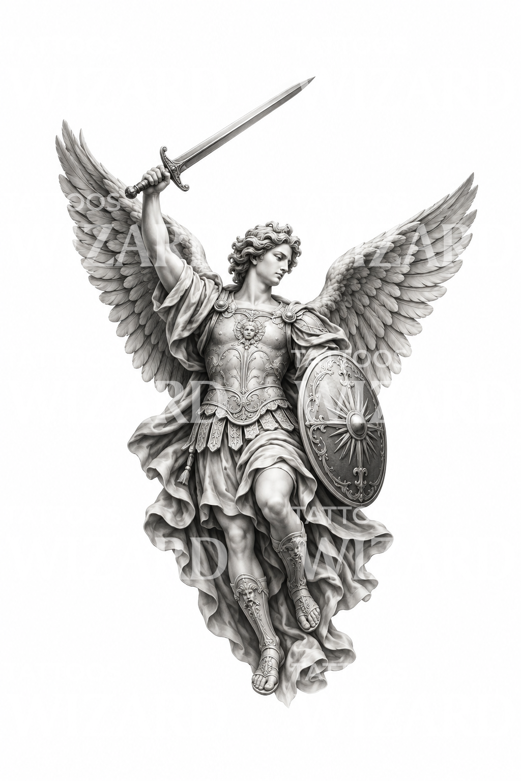 Saint Michael Archangel Marble Statue Tattoo Design