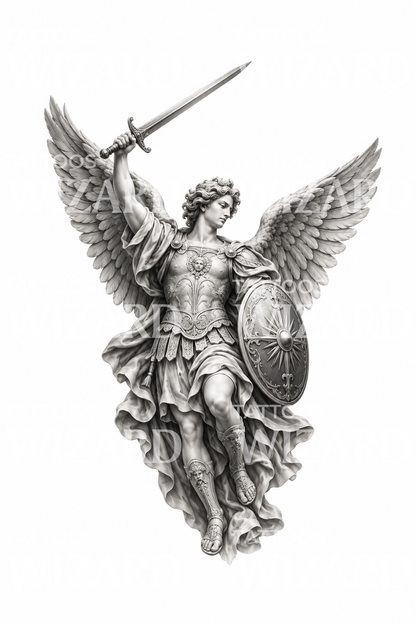 Saint Michael Archangel Marble Statue Tattoo Design