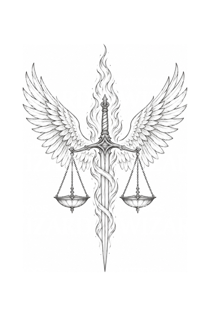 Saint Michael Sword and Scales Tattoo Idea