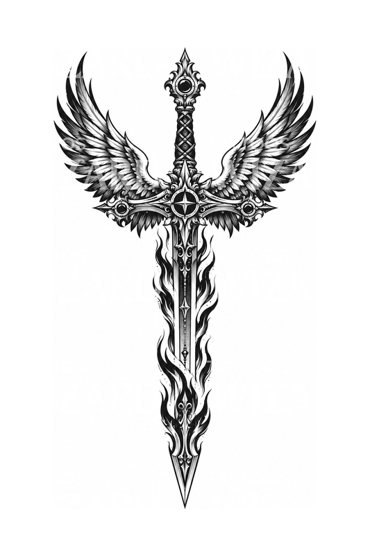 Tatouage de l’épée enflammée ailée de saint Michel