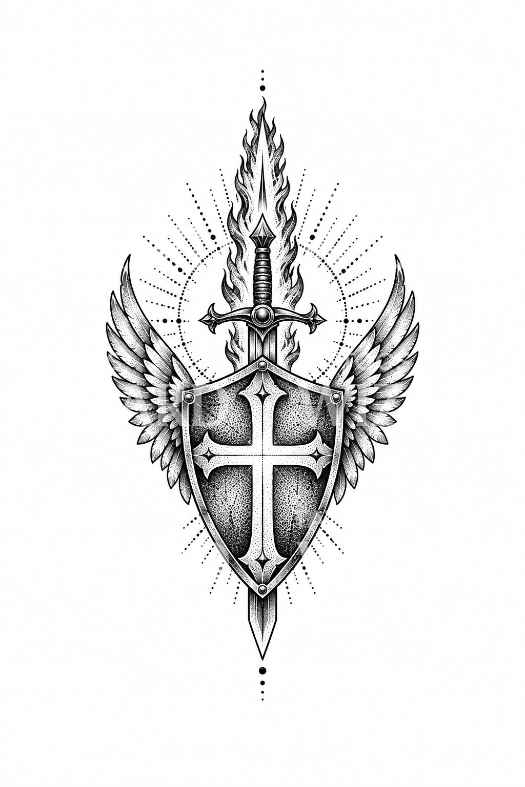 Saint Michael Winged Shield Tattoo Design