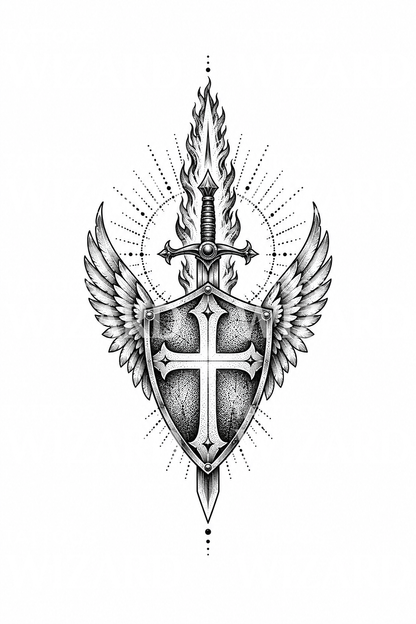 Saint Michael Winged Shield Tattoo Design