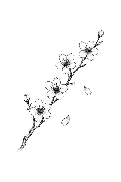 Sakura Branch Drifting Petals Tattoo Idea
