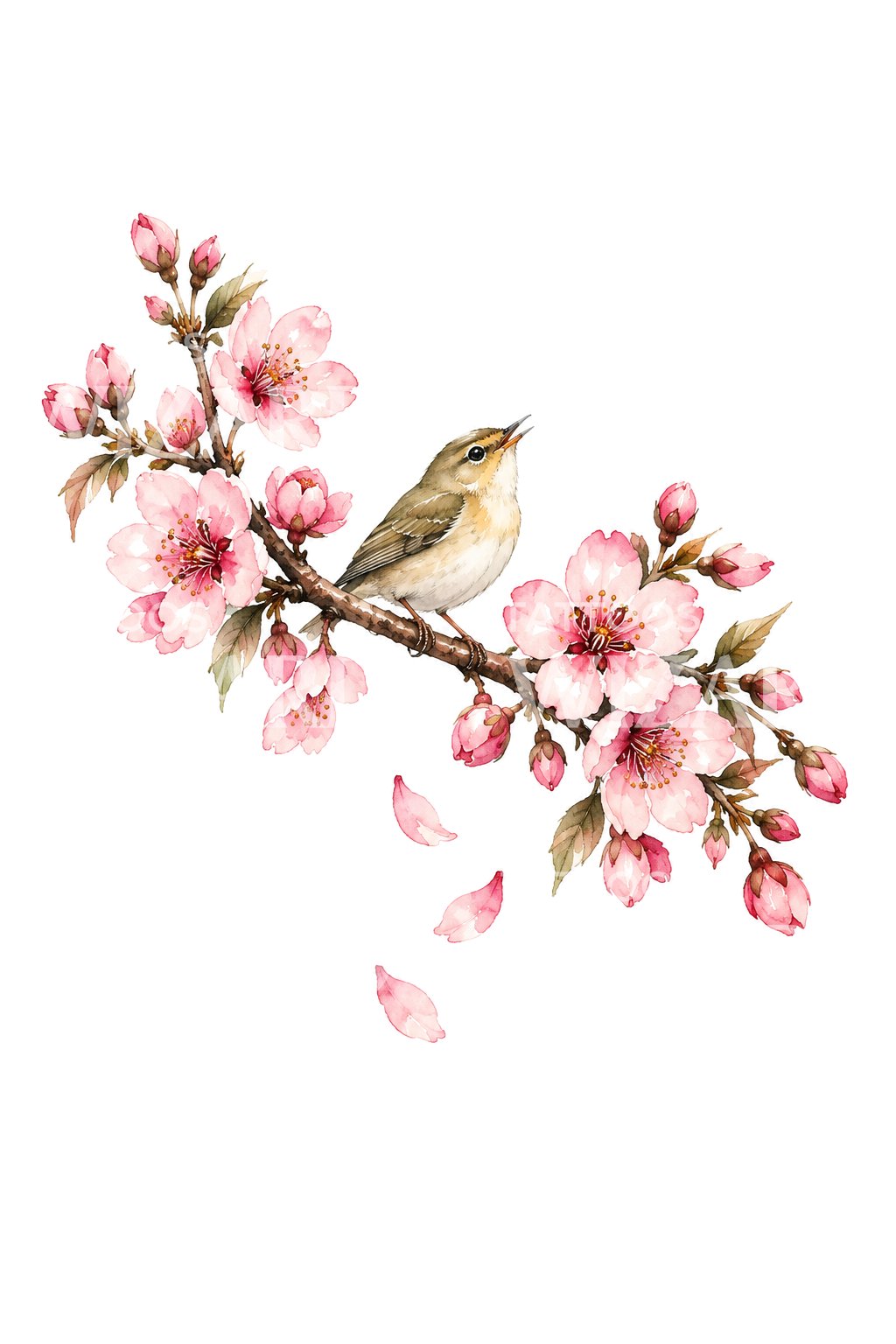 Sakura dalı ve ötleğen dövme tasarımı