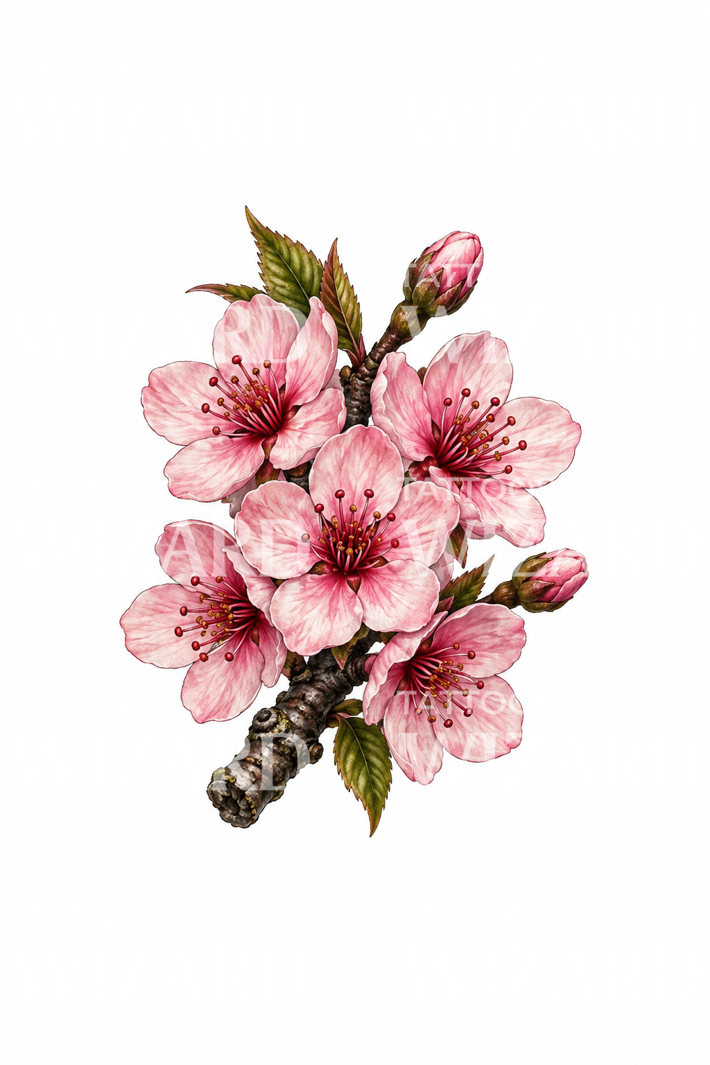 Sakura Cluster on Gnarled Bark Tattoo Idea