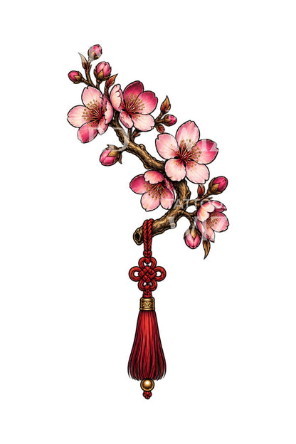 Sakura Knot Tassel Charm Tattoo Design