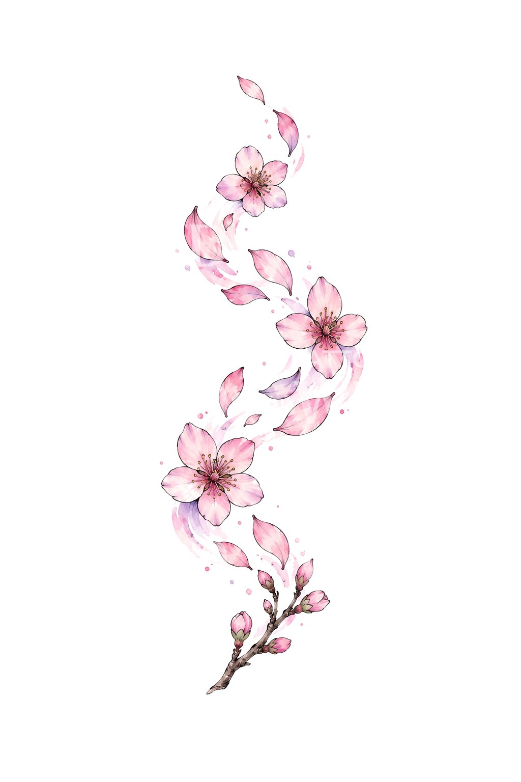 Tetování s ilustrací spirály sakurových lístků ve větru