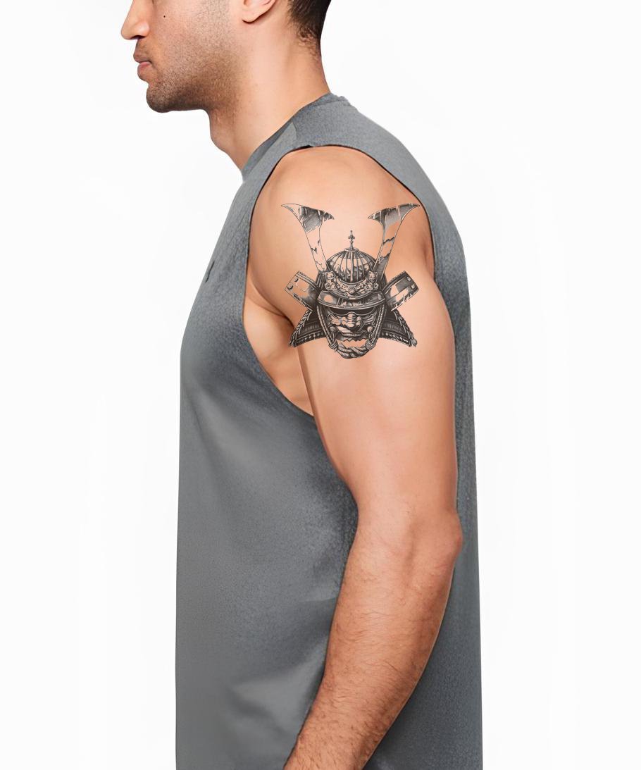 Design de Tatuagem de Capacete de Guerreiro Samurai